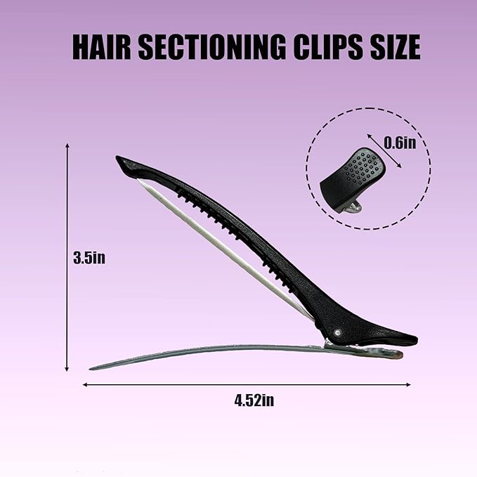 10 pcs Professional Hair Clips for Styling Sectioning - Sectioning Hair Clips for Styling, No-Crease Silicone Band& Anti-Slip Grip, Hair Cutting Clips for Blowouts, Curling, Coloring (Black)
