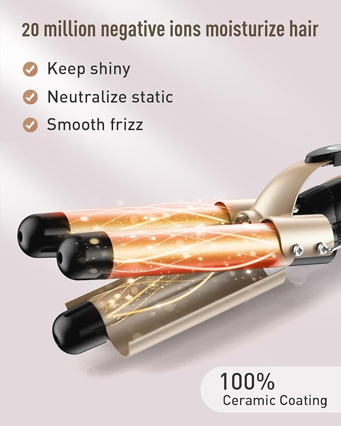 Waver Curling Iron Curling Wand - BESTOPE PRO 5 in 1 Curling Wand Set with 3 Barrel Hair Crimper for Women, Fast Heating Crimper Wand Curler in All Hair Type, Women Gifts - Gold