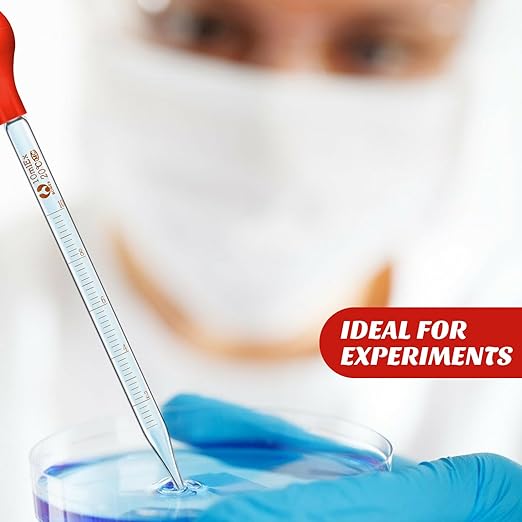 Weewooday Glass Droppers Pipettes Graduated Lab Dropper Glass Liquid Pipette with Big Rubber Hats 20 cm Stir Rod Washing Brush Transfer for Liquid Essential Oil(8 Pieces,Red,10 ml)