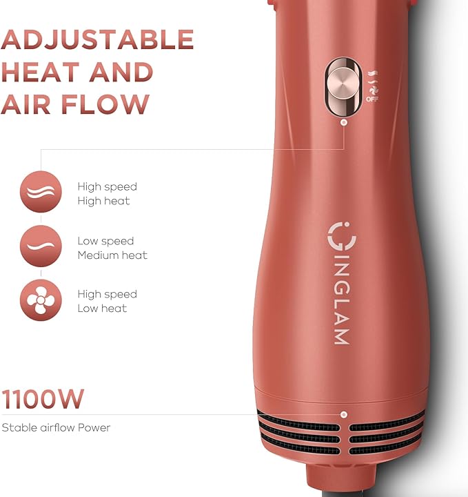 IG INGLAM Blow Dryer Brush Set, 5-in-1 Multi-Styler for Drying, Salon Blowouts, Smooth Curls, Sleek Styles, Ionic Hot Air Brush with Soft Tufts & Nylon Bristles for Frizz-Free Hair, Strawberry Bronze