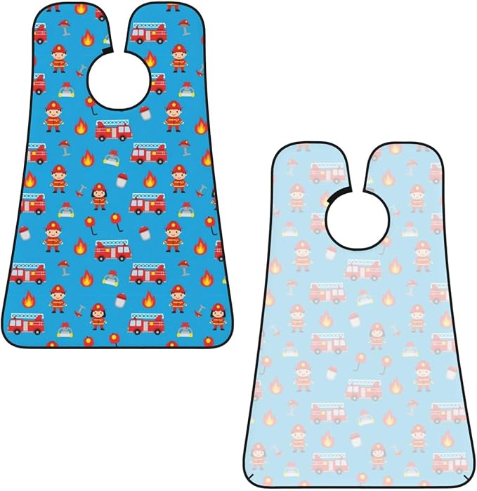 Beard Grooming Cape, Waterproof Hair Catcher for Shaving Trimming, Non-Stick Bib Apron Gifts for Dad Men, Cute Red Fire Truck Blue Shave Bib