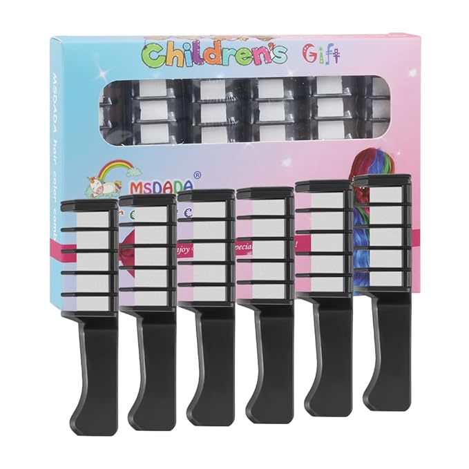 MSDADA New Hair Chalk Comb Temporary Hair Color Dye for Girls Kids with Light Color Hair, Washable Hair Chalk for Girls Age 4 5 6 7 8 9 10 Birthday Cosplay DIY, Christmas, Independence Day(White)