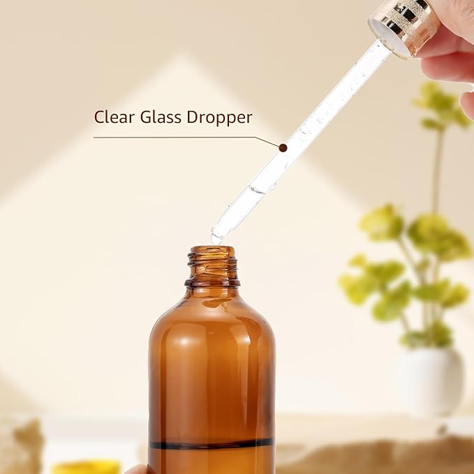 10 Pack 100ml Amber Glass Dropper Bottles with Droppers, Funnels & Labels for Essential Oils, 3.38oz Eye Dropper Bottles with Golden Caps, Brown Empty Glass Tincture Vials for Travel