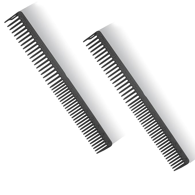 PERFEHAIR 2-Pack Professional Round Tooth Hair Cutting Comb - 9 Inch, Black Carbon Fiber Anti-Static & Heat Resistant, Durable Barber Combs with Fine & Wide Tooth for Precise Haircut for Men & Women