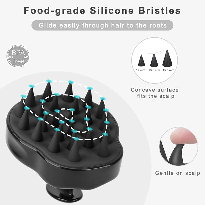 FREATECH Scalp Massager Hair Growth, Scalp Scrubber Shampoo Brush with Soft Silicone Bristles for Dandruff Removal and Hair Care, Wet & Dry Hair Massager Scalp Exfoliator for All Hair Types, Black