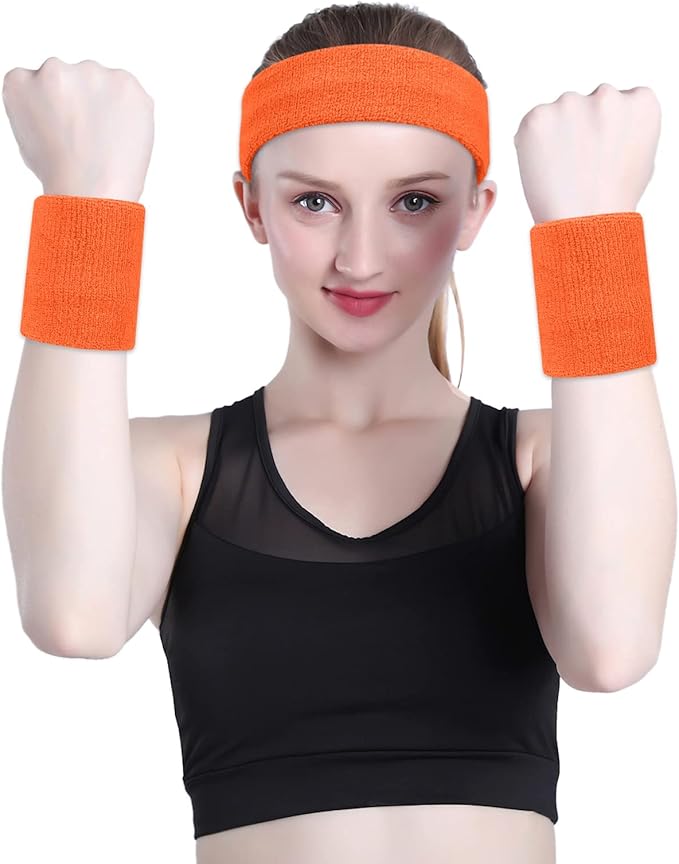 ONUPGO Sweatband Headbands for Men & Women -12PCS Sports Headbands Moisture Wicking Athletic Cotton Terry Cloth Headband for Tennis,Basketball,Football,Gym,Working Out