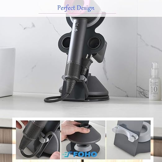 Foho Hair Dryer Holder for Dyson Supersonic, Magnetic Stand with Power Plug Cable Organizer, Bathroom Organizer Supersonic Dryer, Diffuser and Nozzles