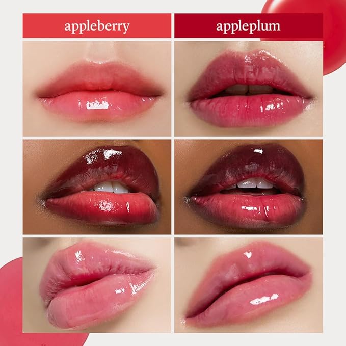 NOONI Korean Lip Oil Set - Appleberry & Appleplum | Long-Lasting, Moisturizing, Plumping, Revitalizing for Dry Lips, Waterproof, No Peel Off, Stocking Stuffers, lip plumper 0.12 FL Oz x 2ea