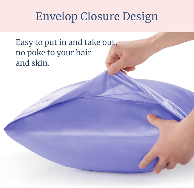 BEDELITE Satin Pillowcase for Hair and Skin, Super Soft and Cooling Similar to Silk Pillow Cases 2 Pack with Envelope Closure, Gift for Women Men(20"x26" Standard Size, Lilac)