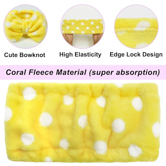 Shintop Sweet Super Soft Caroset Polka Dots Wash Cosmetic Headband Hairlace (yellow polka dots)