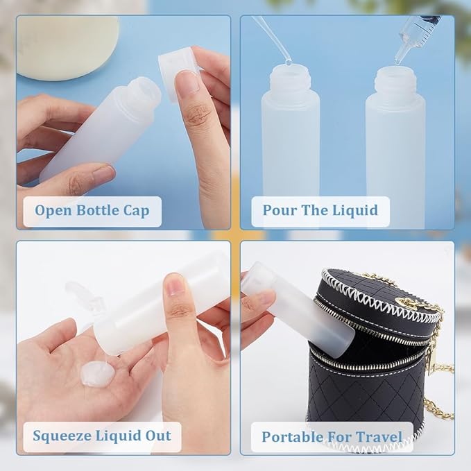BENECREAT 8 Pack 50ml 1.7oz Clear Squeezable Plastic Sample Flip Cap Bottle Refillable Travel Containers for Makeup Cosmetic Toiletries Liquid