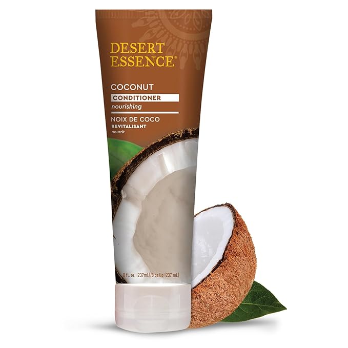 Desert Essence Coconut Conditioner - 8 fl oz - Nourishing for dry hair, smooth frizz and restore moisture and shine with Organic Coconut Oil, Shea Butter, and Sunflower Oil