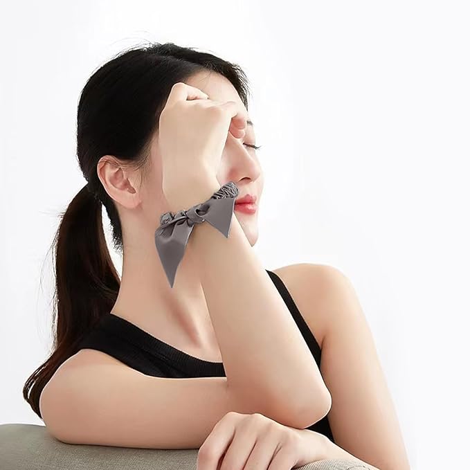 THXSILK Hair Silk Scrunchies with Bow for Women Pure Mulberry Silk Hair Cute Ring Ties Scrunchies for Girls Women's Thick Hair, Charcoal, 2.8"
