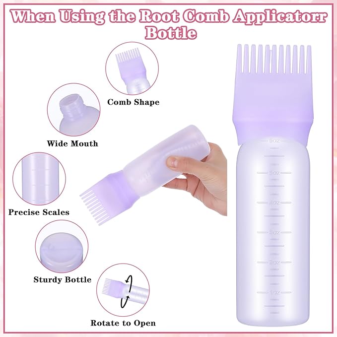 Hair Oil Applicator Bottle Hair Dye Brush Hairs Oil Bottle Root Comb 6 Ounce Reusable Hairs Oiling Color Tools with Graduated Scale and 3pcs Pointed Mouth Cover for Scalp Women Men