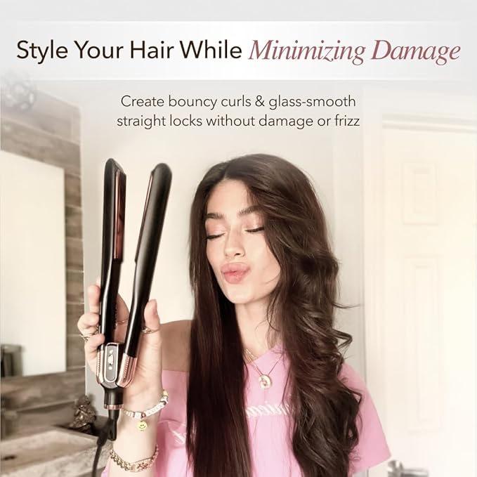 SRILabs StyleQ Flat Iron Hair Straightener Styler - GraphFlow Techonology, Negative Ions, Infrared Light Therapy, 12 Heat Settings for Straight, Smooth, Waves and Curls: All Hair Types