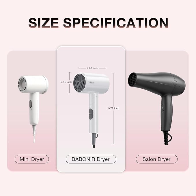 Blow Dryer with Diffuser, 1875W Fast-Drying, Foldable, Ionic Turbo Hair Dryer with Diffuser & Concentrator Nozzle, Compact, 3 Heat & 2 Speed Settings, 8FT Cord for Home Salon, White