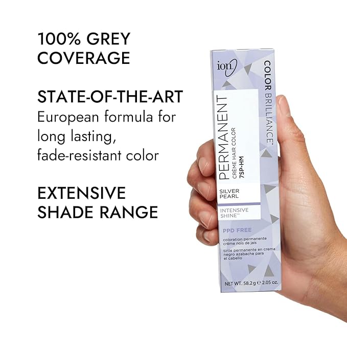 ion Permanent Creme Hair Color 7SPHM Silver Pearl, Vegan, Cruelty Free, PPD Free, 100% Gray Coverage, LongLasting, FadeResistant Color, 2.05 oz