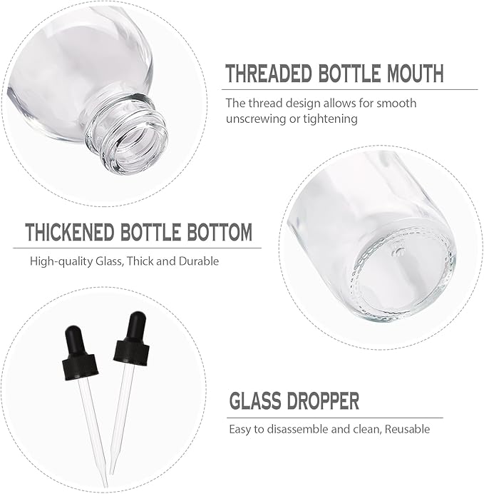2 oz Glass Dropper Bottles,4 Pack 60ml Empty Reusable Leak Proof Thick Tincture Bottles for Essential Oils,Hair Oil,Liquids,Laboratory,Pharmacist Bottle,Massage,Perfumery Aromatherapy