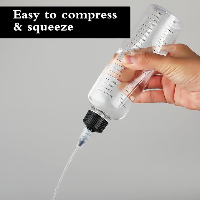 2 Pack Applicator Bottle for Hair, 8.5oz 6oz Squeeze Empty Oil Dispenser Hair Color Applicator Root Dye PET Plastic Refillable Bottles with Graduated Scale and Twist Top for Home Salon Sylist