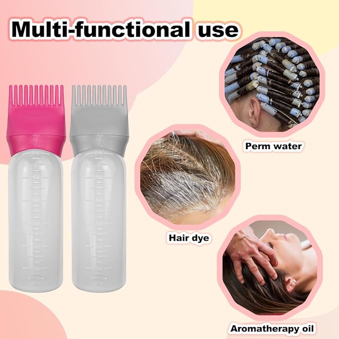ELANE 4 Pack Hair Oiler Comb Bottle,Root Comb Applicator Bottle for Hair Oil Scalp Hair Oiling Applicator(Grey+Red)