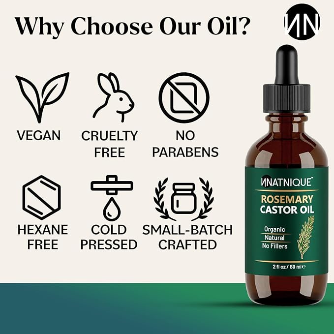 Natnique Hair Growth Gift Set – Organic Castor & Rosemary Blend + Wooden Scalp Massager Comb – Cold-Pressed, Hexane-Free, Vegan & Cruelty-Free – Natural Scalp Massage & Hair Care Set for Men and Women