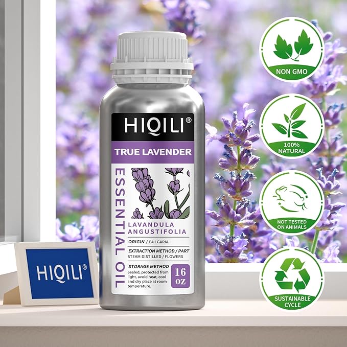 HIQILI 16 Ounces Lavender Essential Oil Pure, 100% Natural for Aromatherapy Diffuser, Skin Care, Hair, Includes Premium Glass Dropper-16 Fl Oz