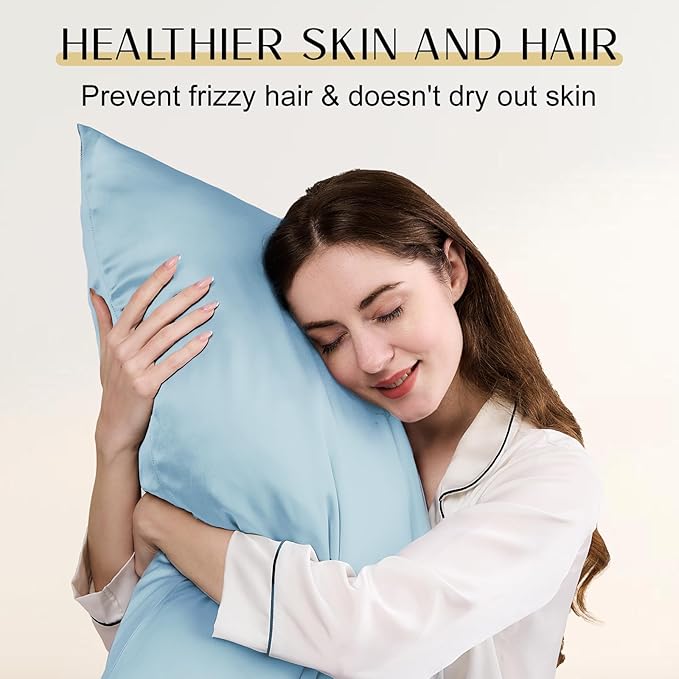 ZIMASILK Upgraded 100% Pure Mulberry Silk Pillowcase for Hair and Skin Silk Pillow Cases with Reinforced Hidden Zipper, More Soft & Durable Grade 6A Silk, Gift Box 1Pc (Standard 20"x26", Light Blue)