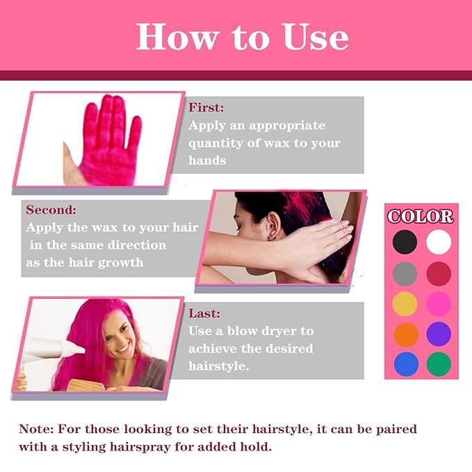 Pink Hair Color Wax Washable, Temporary Hair Color Dye for Kids, Natural Instant Color Wax Hairstyle Cream Hair Pomades for Women & Men Party Cosplay Halloween, Gifts for Teens