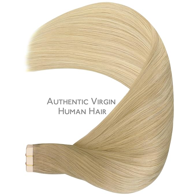 WENNALIFE Tape in Hair Extensions Human Hair, 20pcs 50g 20 inch Balayage Dirty Blonde to White Blonde Remy Hair Extensions Straight Human Hair Tape in Extensions Skin Weft Tape Extensions Human Hair