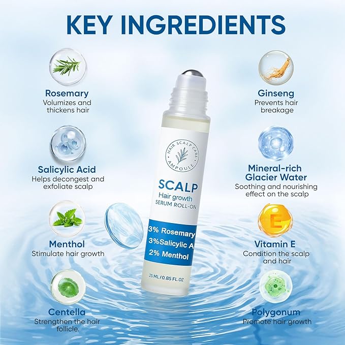 Rosemary Scalpy Hair Growth Serum Roll On, Hair Revival Ampoule, Hair Regrowth Roller for Fuller, Thicker, Stronger Hair, Repair Hairline & Thinning Hair for Men & Women (2 Pack)