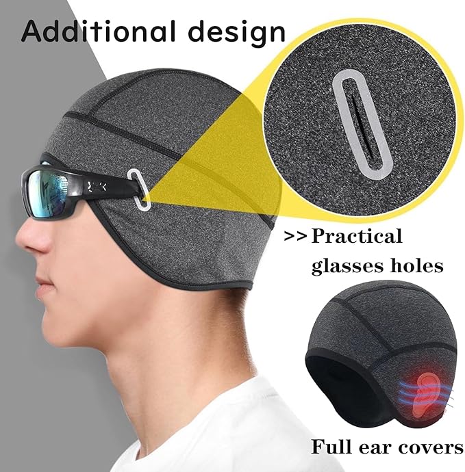 Skull Cap Helmet Liner for Men Women Hard Hat Liner Winter Cycling Cap Under Helmet Thermal Fleece Beanie