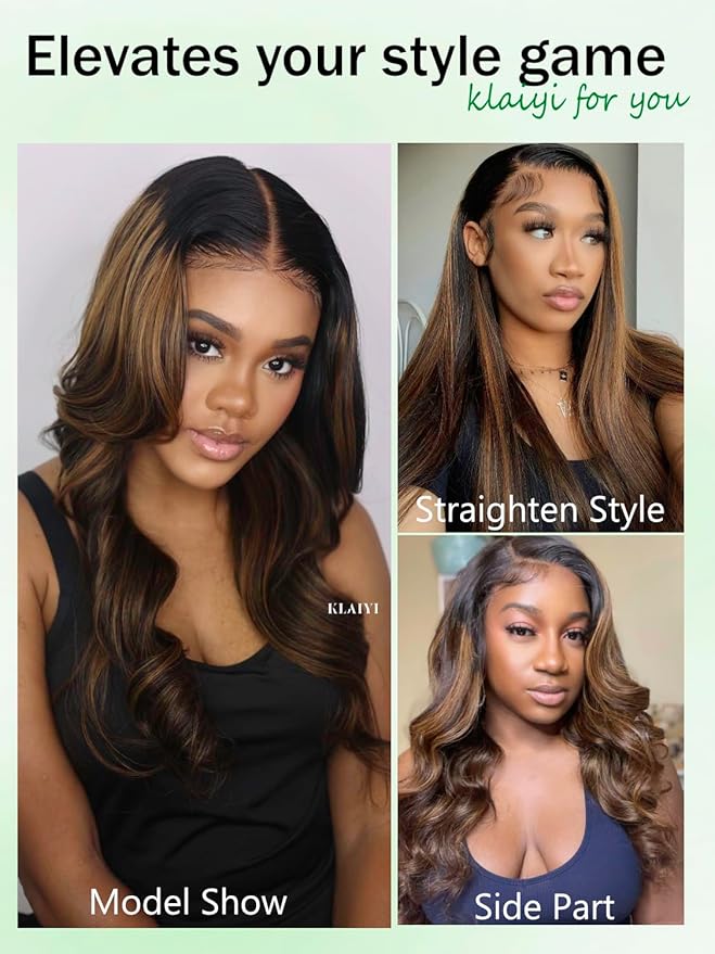 KLAIYI Pre Everything 13x4 Glueless Wig Ombre Brown Body Wave Pre Cut Lace Front Wigs Human Hair Pre Plucked Pre Bleached Wear and Go Wig with Dark Roots 12A Highlight Balayage 3S Ready To Wear 26Inch