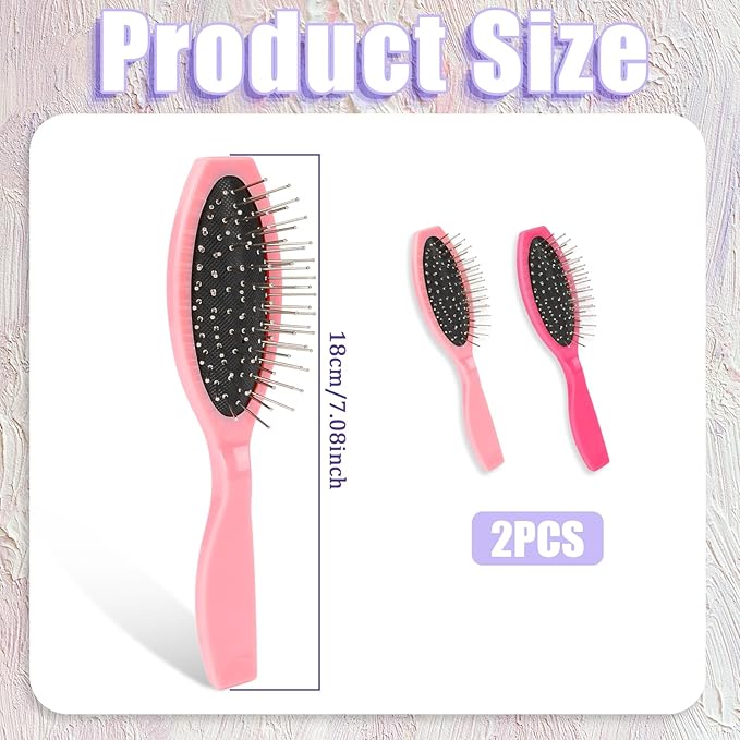 Metal Hair Brush,2 Pack Small Doll Wig Brush for Synthetic Wig Wire Cushion Brush Portable Stainless Steel Bristle Detangler Hairbrush Professional Wig Hair Combs Hair Extension Brush for Women