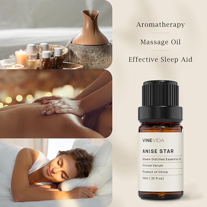 VINEVIDA Anise Star Essential Oil - Undiluted 10 mL for Candlemaking, Soap Making - DIY Candle Scents Safe for Skin
