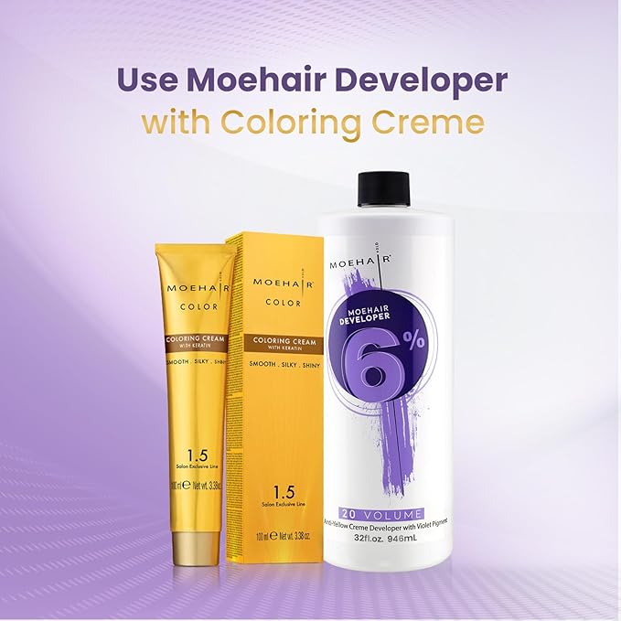 MOEHAIR Hair Color Developer 6% Hydrogen Peroxide | 20 Volume Cream Developer for Hair Coloring and Bleaching | Advanced Anti-Yellow Action | Salon-Grade | Paraben-Free | Peach Fragrance – 32 Fl. Oz