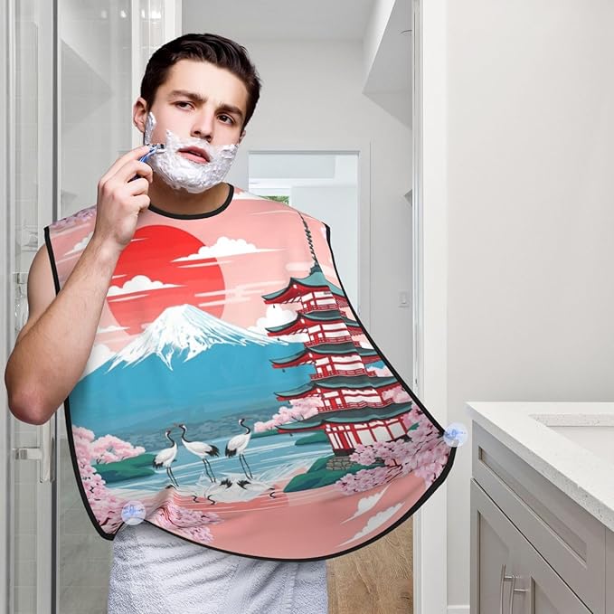 Professional Beard Bib, Non-Stick Hair Catcher Apron Waterproof, Shaving Grooming Essential for Men Dad, Japanese Blossom Mountain Cherry Flower Shave Bib