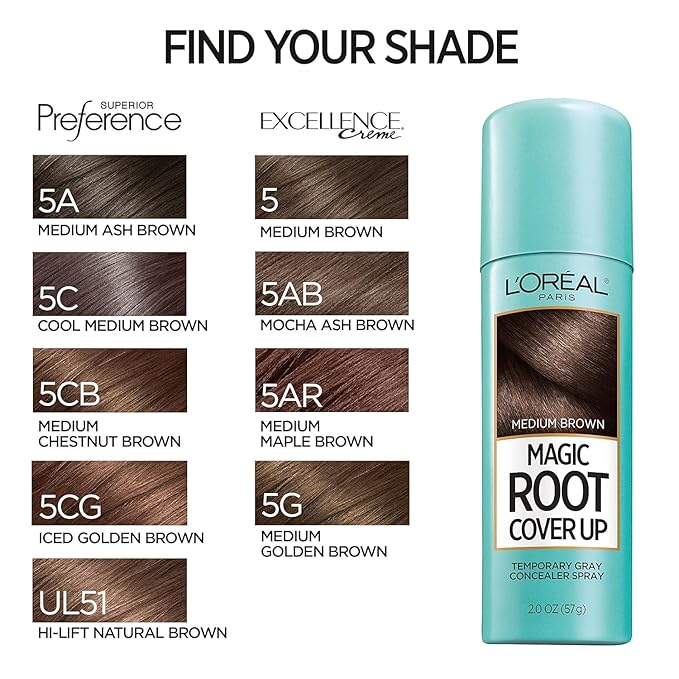 L'Oreal Paris Magic Root Cover Up Gray Concealer Spray Medium Brown 6 oz (3 pack)