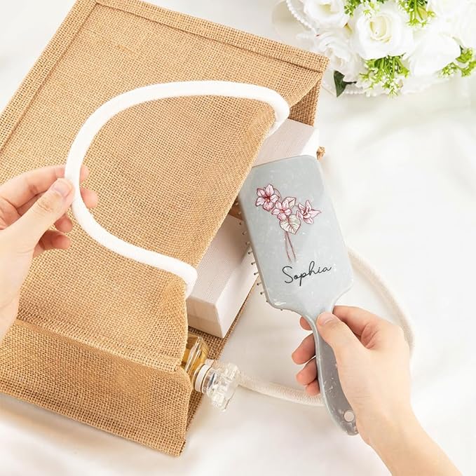 Custom Hair Brushes For Women Personalized Birth Month Flower Name Hair Brush for Curly Hair Detangling Wet Hairbrush Birthday Christmas Gifts For Mother Daughter Grandma