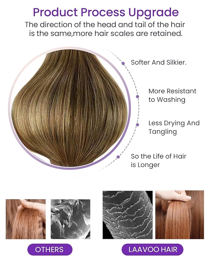 LaaVoo Tape in Hair Extensions Light Brown to Golden Brown Hair Extensions Tape in Real Human Hair Tape on Hair Extension Ombre Silky Straight Hair 12inch 20pcs 50g