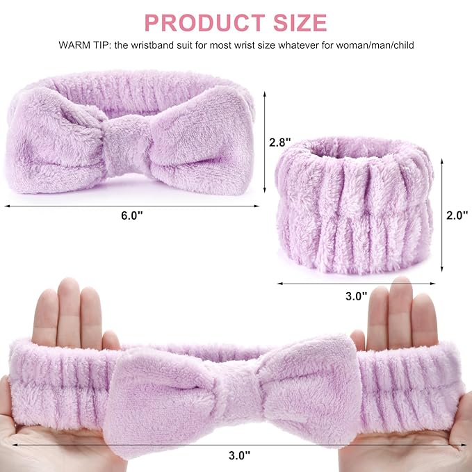 6Pack Headbands and Wristband Set for Washing Face, Spa Skincare Makeup Headband, wrist bands and hair band for face wash, for Women and Teen Girl skincare tools Gifts
