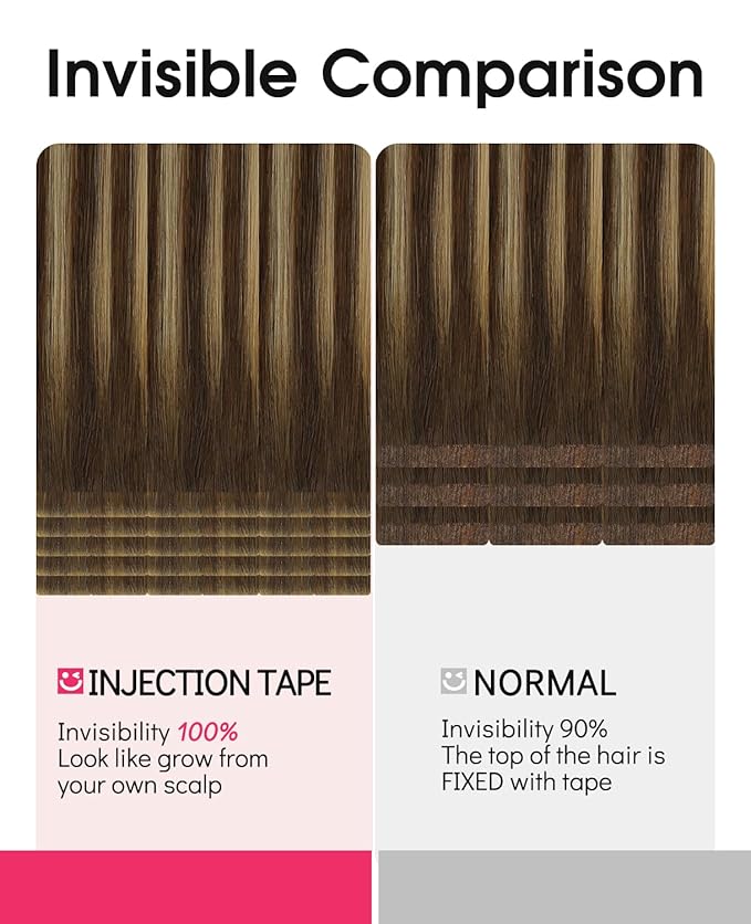 Youngsmile Invisible Tape in Hair Extensions Human Hair Balayage #4/27/4 Chocolate Brown to Caramel Blonde 20pcs 30g 14 Inch Injection Tape in Hair Extensions Human Hair (#4/27/4,14'')