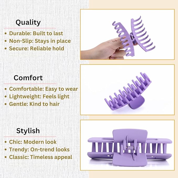 LuSeren 8 Pack Hair Clips for Women 4.3 Inch Large Hair Claw Clips for Women Thin Thick Curly Hair, Big Matte Banana Clips,Strong Hold jaw clips Black Purple Beige Pink