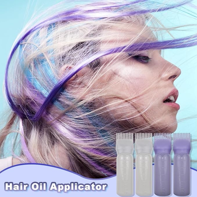 4 Pack Root Comb Applicator Bottle, Hair Oil Comb Applicator for Hair Dye, Shampoos, Salons (White+Purple)