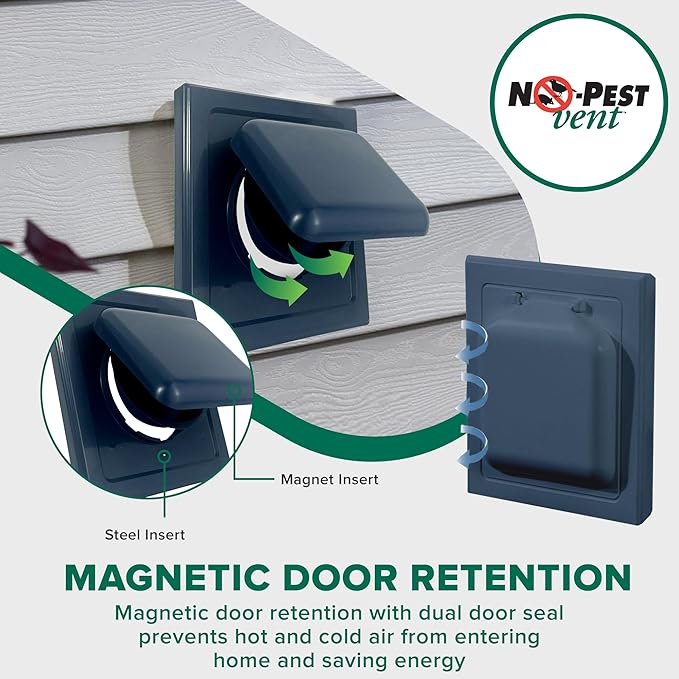 NO-PEST VENT, Exclusive Dual Door Dryer Vent Cover Outdoor 4 inch or Bathroom fan, Made in USA w Highest UV Resistant Plastic in any Outdoor Vent Cover (Deep Ocean Blue, 4 inch With 12" Duct Tube)