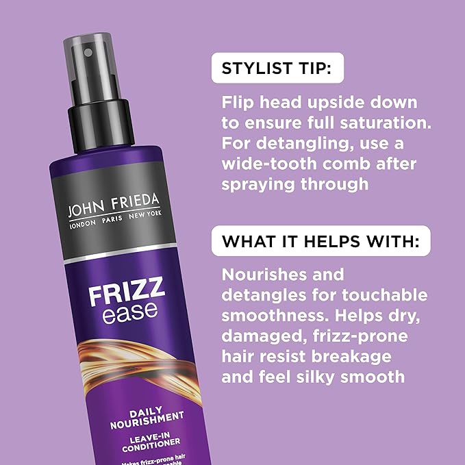 John Frieda Frizz Ease Daily Nourishment Leave-In Conditioner, Detangles Frizzy, Damaged Hair, Reduces Breakage, Protects Against Heat, with Vitamins A, C, E & Green Tea Extract, 8 Oz