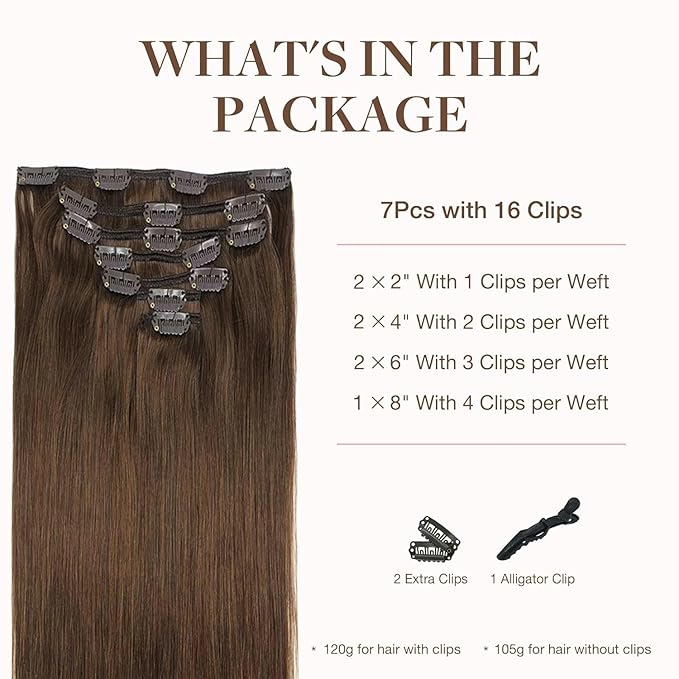 GOO GOO Clip in Hair Extensions Real Human Hair, Remy Human Hair Extensions Clip ins for Women, Natural Human Hair, 20inch 160g 7Pcs, #4A Chocolate Brown