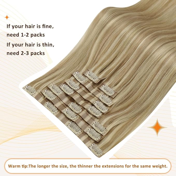 Full Shine Clip in Hair Extensions 16 inch 140g 8Pcs Dark Ash Blonde Mix with Light Blonde Seamless Hair Extensions Clip in Remy Hair Clip ins