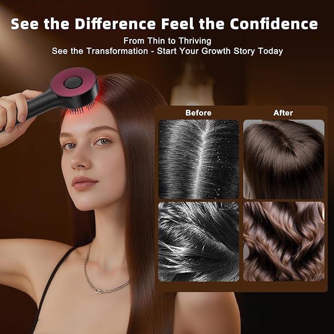 Hair Growth Comb, 3 in 1 Hair Growth Brush Electric Scalp Massager Oil Applicator High Frequency Comb, IPX7 Waterproof Portable Head Massager for Home & Travel