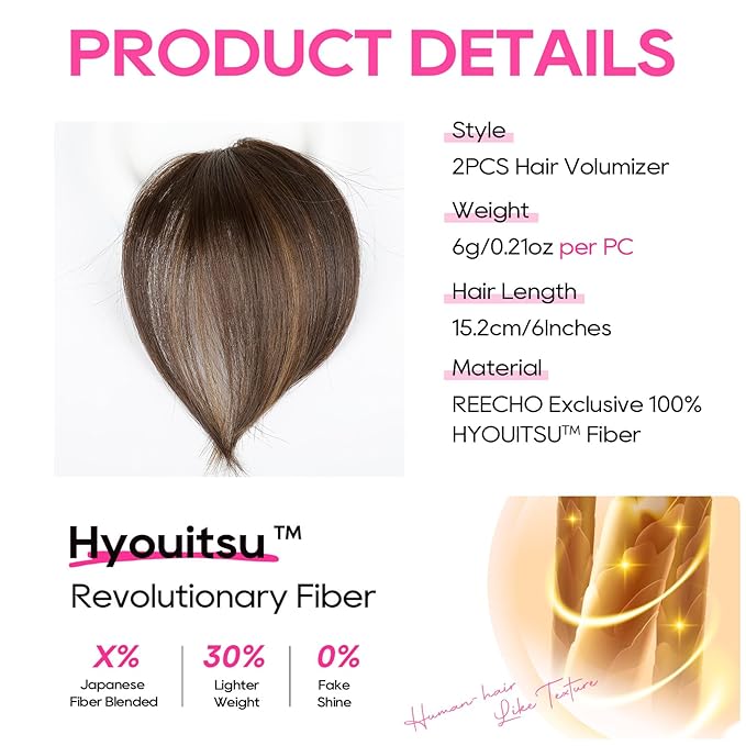 REECHO Clip in Hair Volumizer, 2PCS 6 inch Short Thick Clip in Hairpieces Adding Extra Volume Hair Extensions for Women (Milk Chocolate Brown)