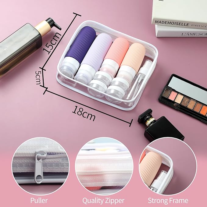 16 Pack Travel Bottles Set, TSA Approved Leak Proof Silicone Squeezable Containers for Toiletries, Refillable Travel Accessories for Conditioner, Shampoo, Lotion & Body Wash Accessories